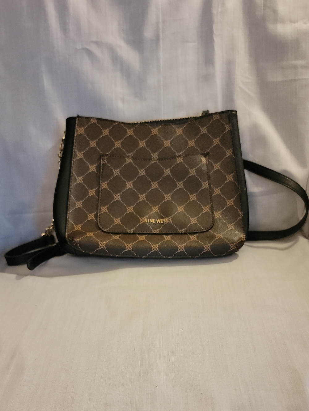 Nine West Brown and Black Logo-Print Crossbody Bag